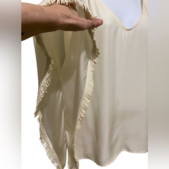 Marie Oliver Hudson Silk Champagne Fringe Poncho Top SZ Medium Western Quiet Lux - Picture 6 of 13
